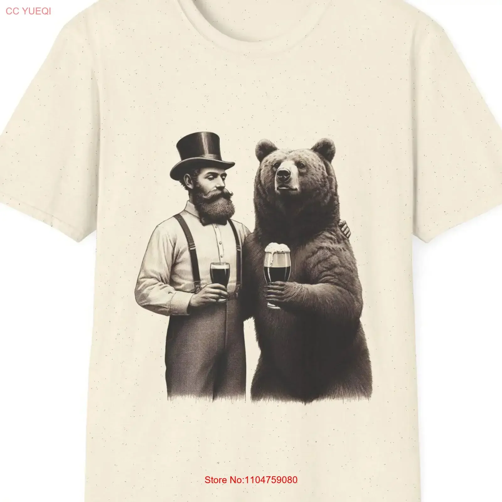 Rustic Tavern T Shirt Man Bear Sharing a Beer Western North Outback for Men and Ladies vintage Washed Versatile Unisex