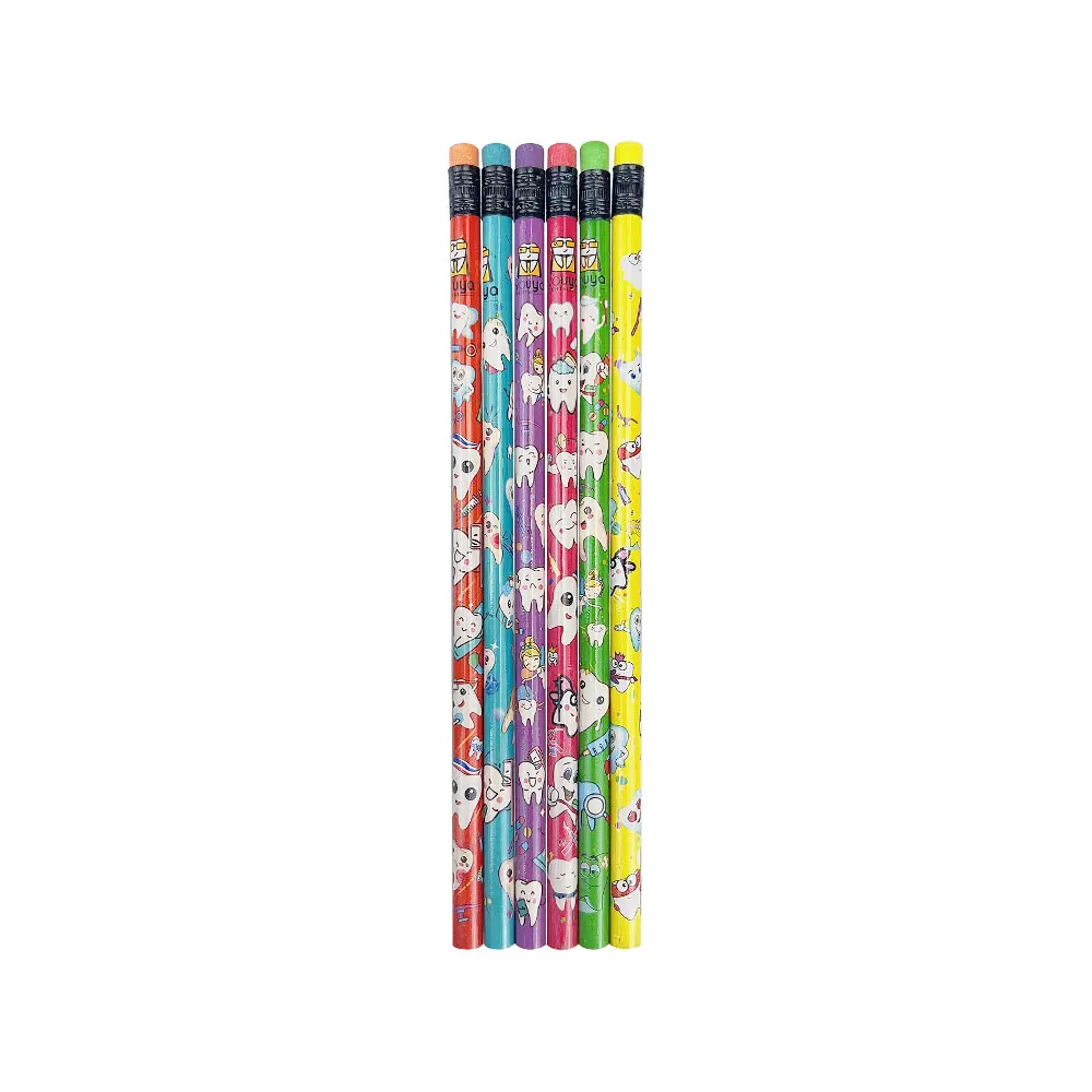 50pcs Portable Creative Cartoon Tooth Pattern Pencil Wooden Pencil For Dental Dentist Clinic Student School Supplies