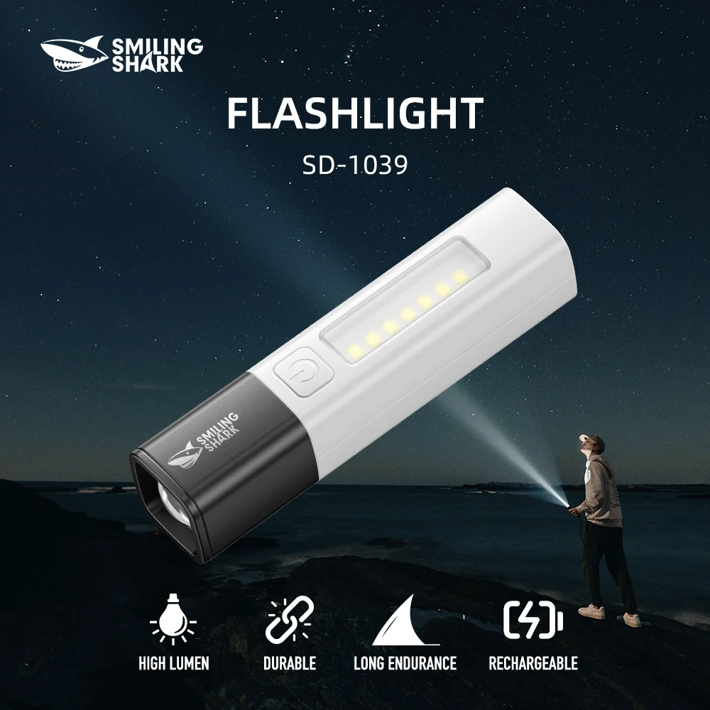Smiling Shark SD-1039 LED Flashlight, Super Bright Handheld Flashlight, Long-lasting Flash Light Rechargeable for Outdoors