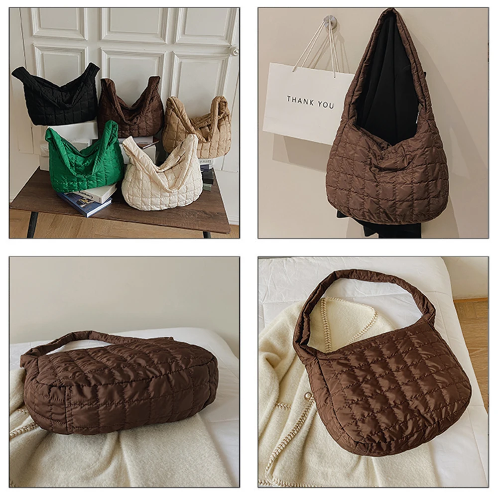 Mode Space Pad Katoenen Dames Schoudertas Zachte Stevige Vrouwelijke Shopper Tas Dame Nylon Gewatteerde Tassen Winter Gewatteerde Crossbody Tas