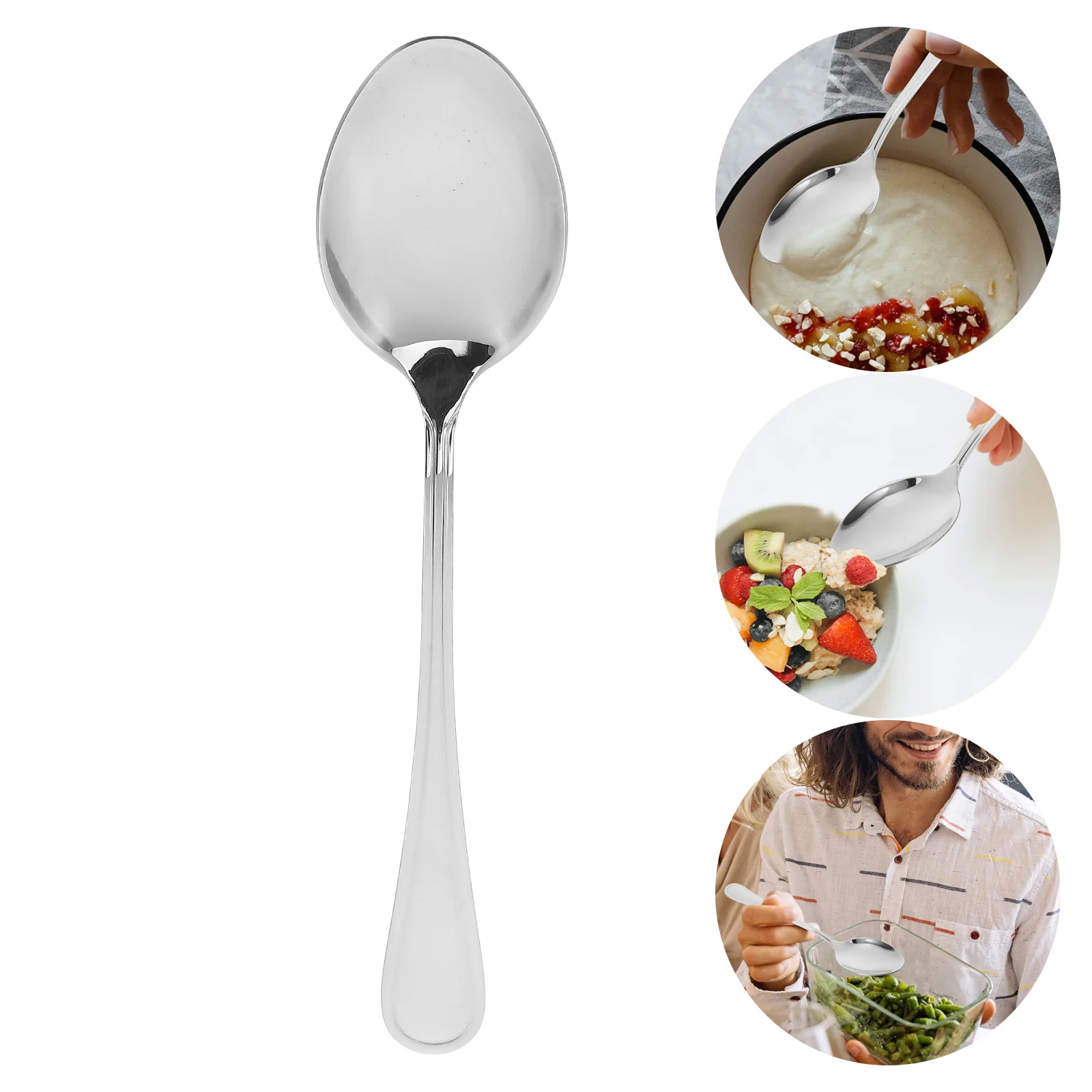 

1pcs Stainless Steel Ladle 20Cm Large Serving Spoon Ergonomic Kitchen Utensil Metal Soup Spoon Food Grade For Restaurant Buffet
