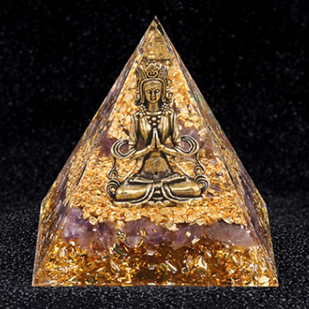 NONE Natural Crystal Energy Generator Pyramid Buddha Lapis Lazuli Amethyst Reiki Healing Resin Pyramid Egyptian Room Decoration 6cm 6