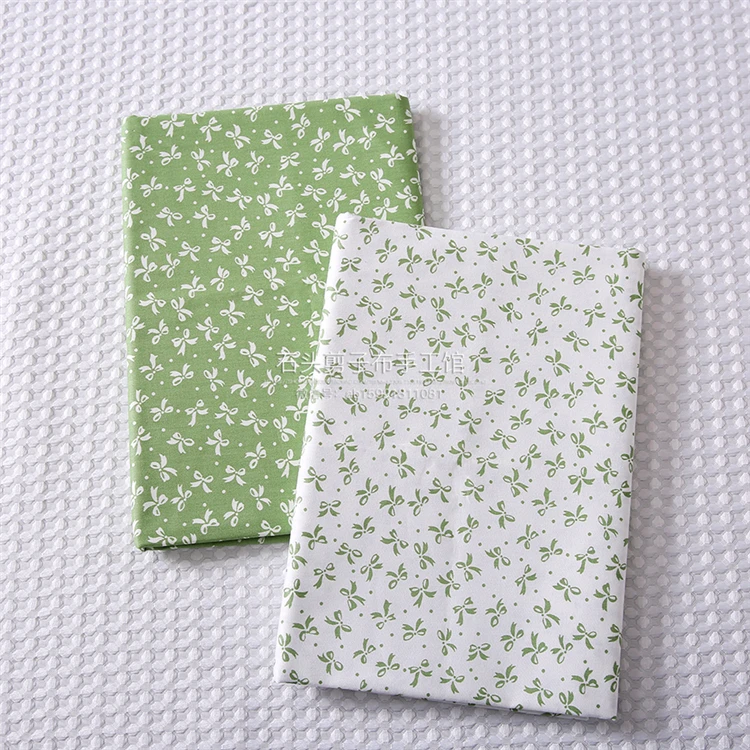 160x50cm Pink Green Blue Small Bow Twill Cotton Fabric, Making Bed Sheet Quilt Cover Clothes Curtain Tablecloth Handmade Cloth