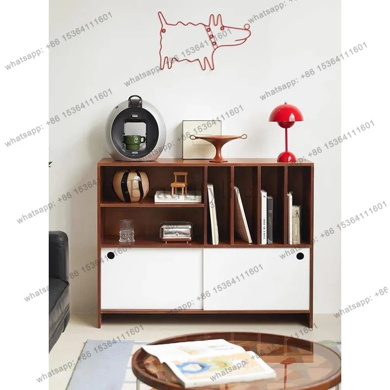 LS medieval solid wood dining side magazine cabinet integrated against the wall living room storage sofa storage small cabinet