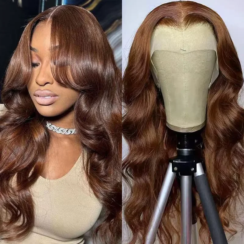 

30 36 Inch Chocolate Brown Body Wave 13x6 HD Lace Front Colored Human Hair Wigs 200 Density Colored 13x4 Frontal Wig For Women