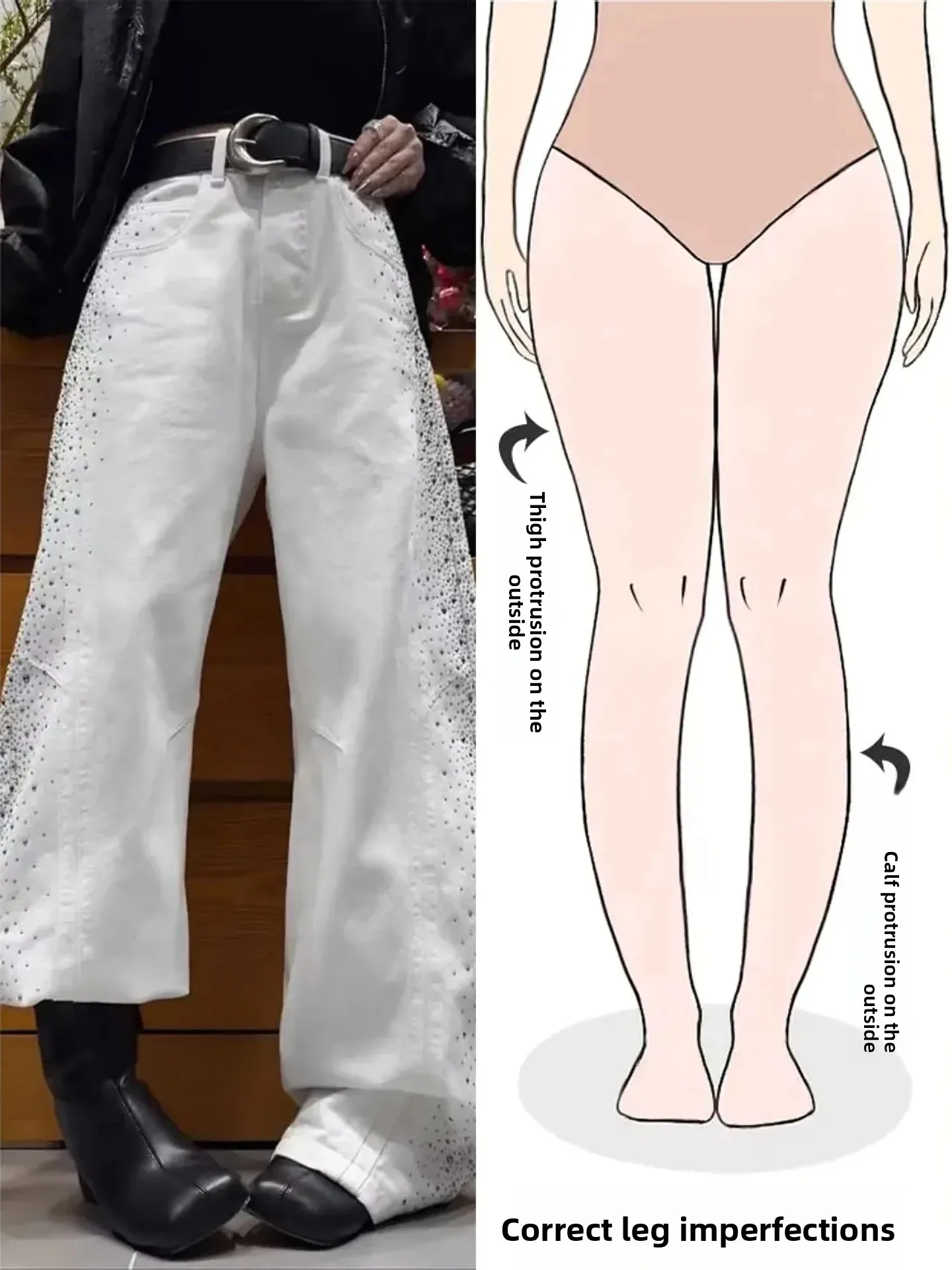 

Retro American Rhinestone Decorated Denim Jeans Women's Fashionable Pear Body Shape Spring New Street Sexy Bent Knife Long Pants