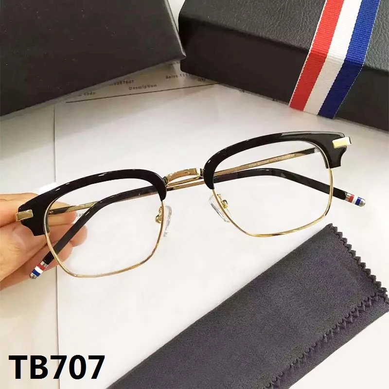 

Thom Brand Design Alloy Glasses Frame Men Women Retro Rectangle Eyeglasses Optical Prescription Eyewear TB707 Half Rim Spectacle