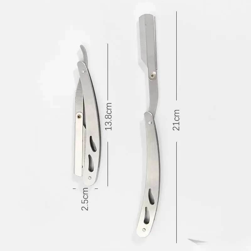 Stainless Steel Razor Holder Golden Men's Manual Folding Straight Edge Shaver Barber Shop Beard Trimmer With Shaving Blade