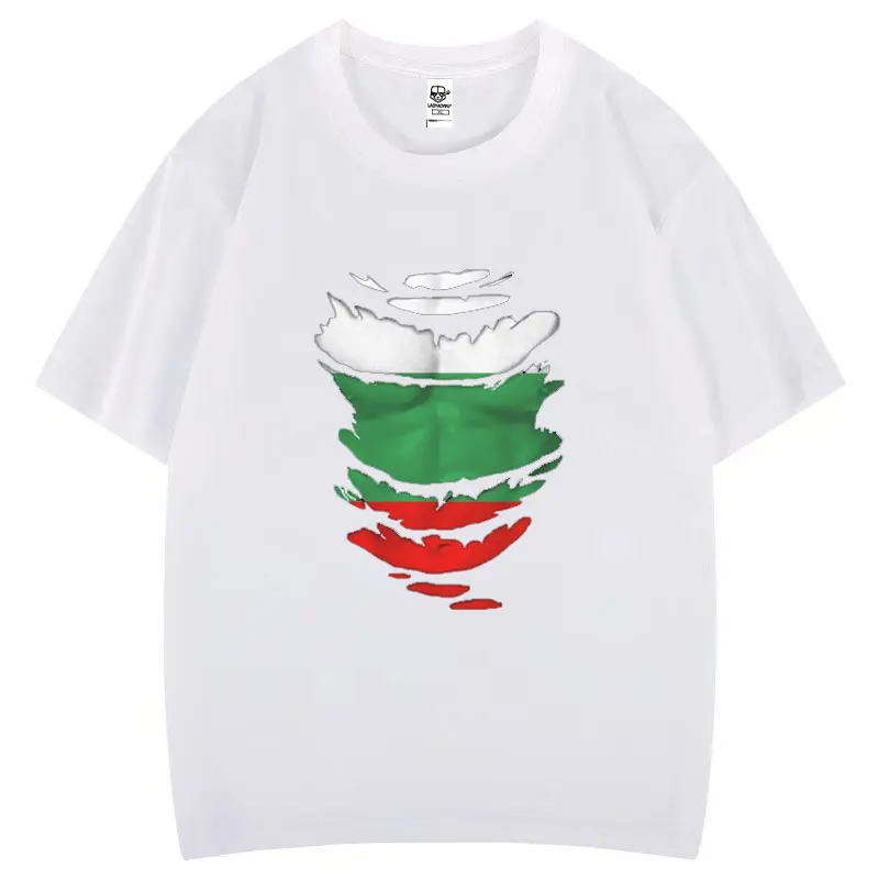 Bulgarian Flag Cotton T-Shirt See Muscles Through Ripped Bulgaria Print Casual Tops Creative Comfortable Breathable Camisetas