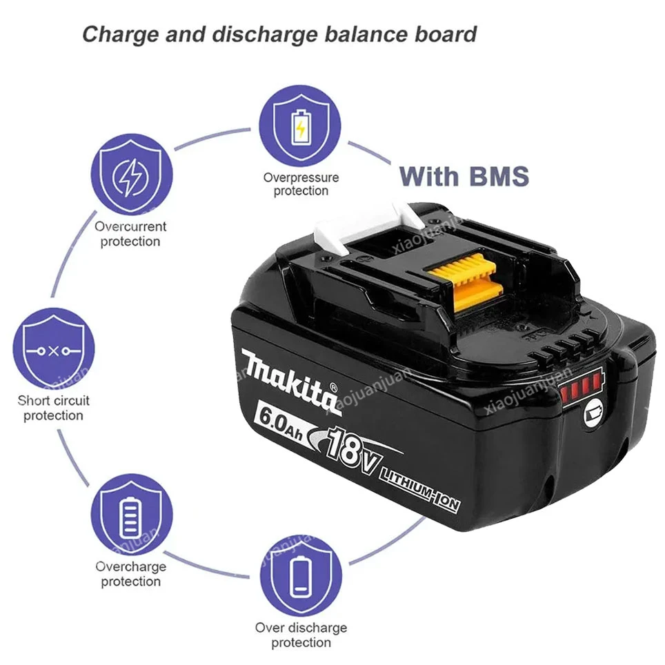 Makita-100 % Originele Oplaadbare Batterij Voor Elektrisch Gereedschap, Vervangbare Led Lithium-Ion, 6.0 Ah 18V Lxt Bl1860b Bl1860bl1850