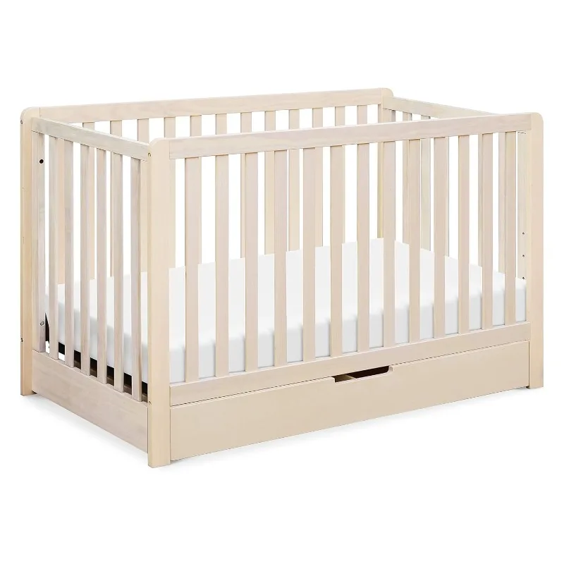 

4-in-1 Convertible Crib with Trundle Drawer in Washed Natural, Greenguard Gold Certified, Undercrib Storage