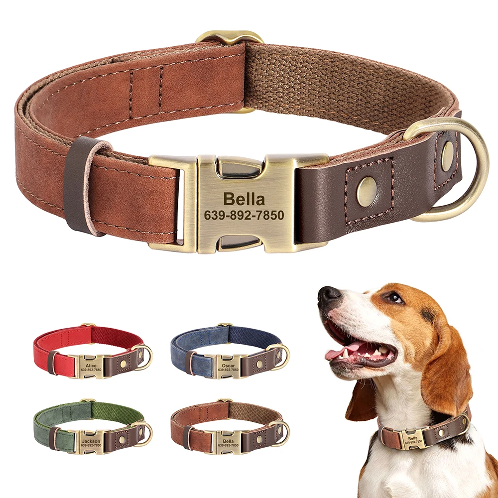 Personalized Dog Collar Nylon PU Leather Dog Collars Custom Pet Necklace Collars With Metal Buckle for Small Large Dogs Pitbull