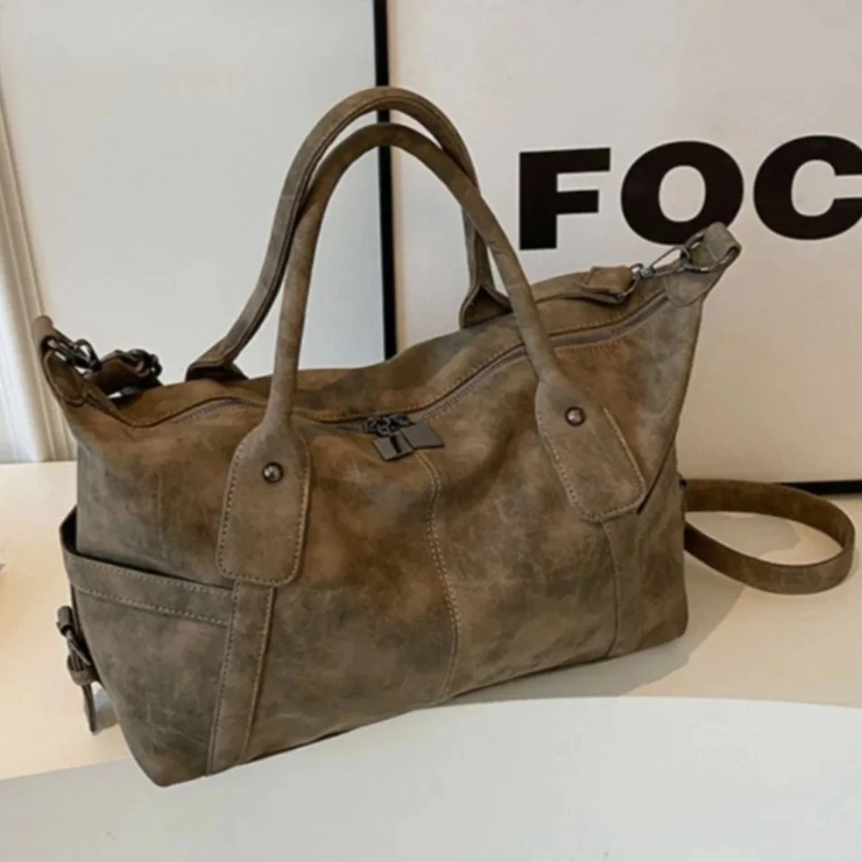Retro Distressed Suede Texture Boston Hobo Bag Large Capacity Tote Handbag Shoulder Crossbody Bag for Women Daily Commute Trave