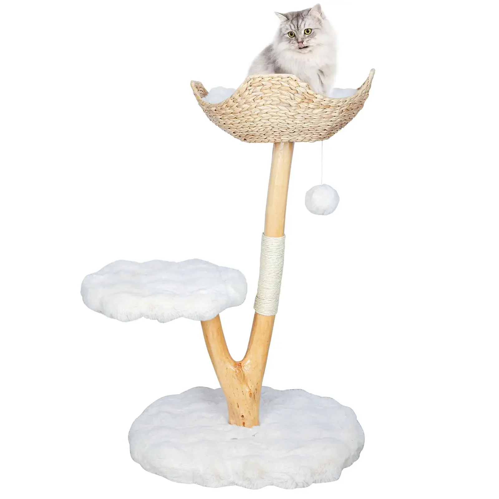 Heavy Duty Wooden Cat Tree Tower Real Wood Branches Playful Toy For Large Cats And Kittens Cat Tower Scratching Post