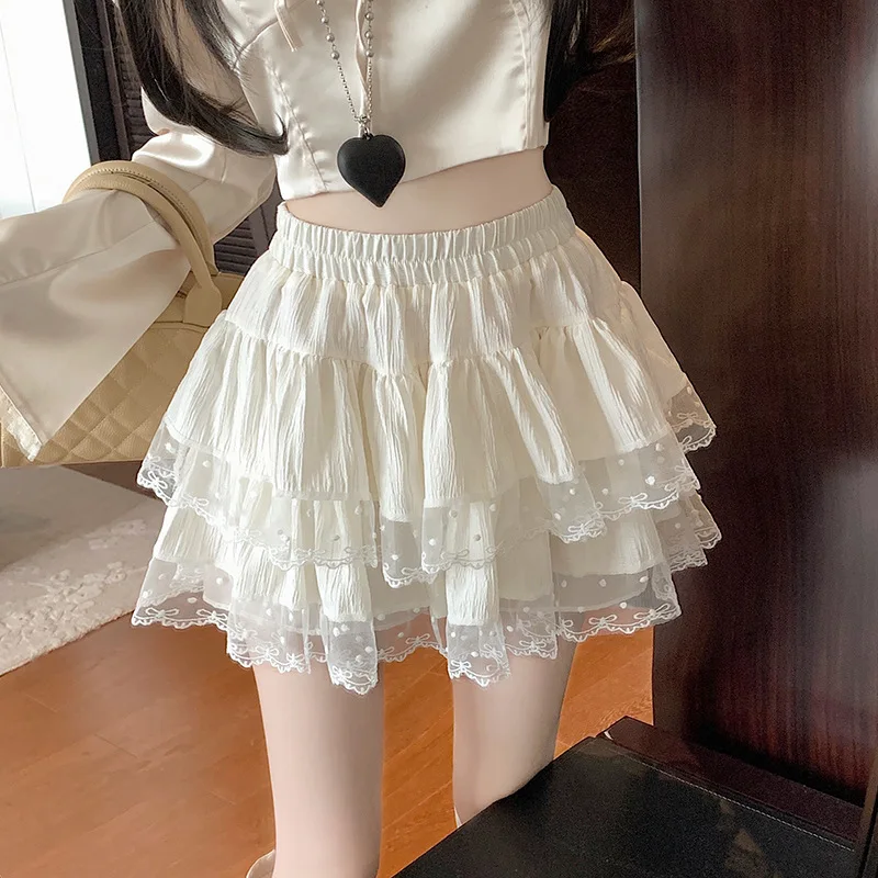 Sweet Lace Skirt 2026 Early Spring New High Waist Thin Splicing Cake Short Skirt Women