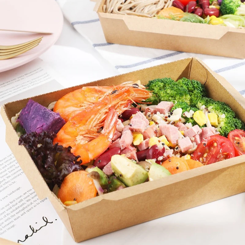 20 Pieces Kraft Paper Disposable Food Containers with Clear Plastic Lids Rectangular Boxes for Salads Sandwiches Meals Catering