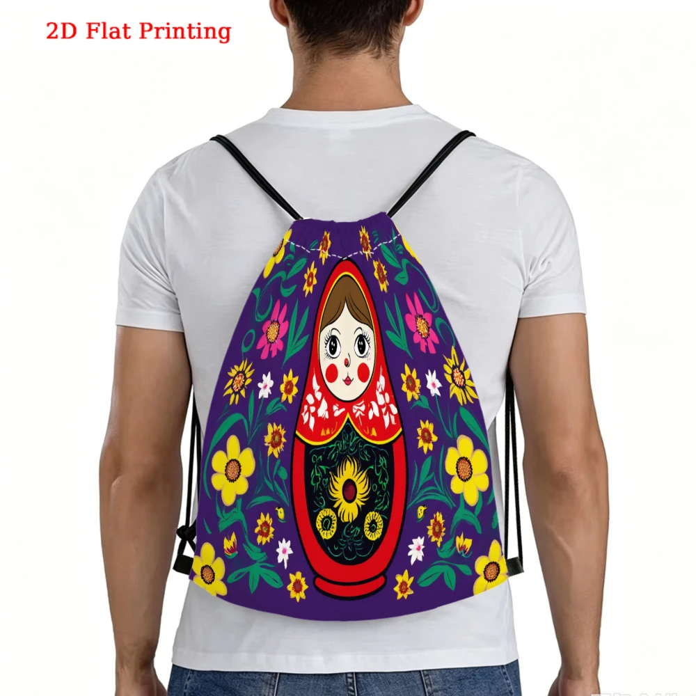 2D Flat Printing, Drawstring Backpack, Russian Matryoshka Doll Pattern, Fitness Sports Backpack, Outdoor Travel Drawstring Bag