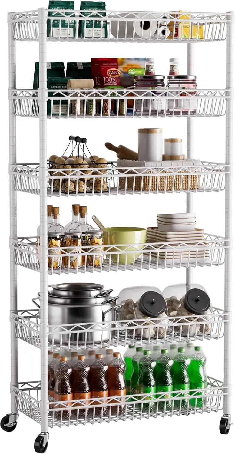 

6 Shelves Storage Shelf Wire Closet Bathroom Organizers Metal Pantry Kitchen Garage Shelving Unit Laundry Room Organization