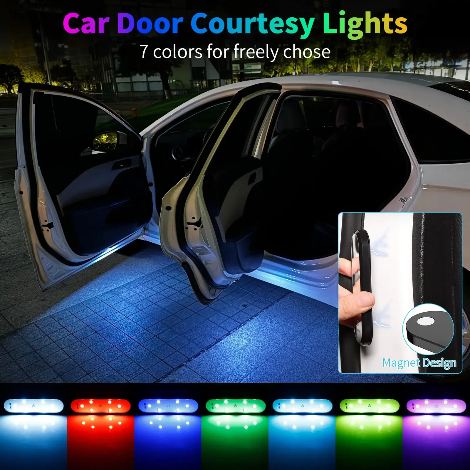 1/2Pcs Car LED Door Lights RGB Led Wireless Door Warning Lights USB Welcome Door Sill Projector Magnetic Auto Ambient Lamp