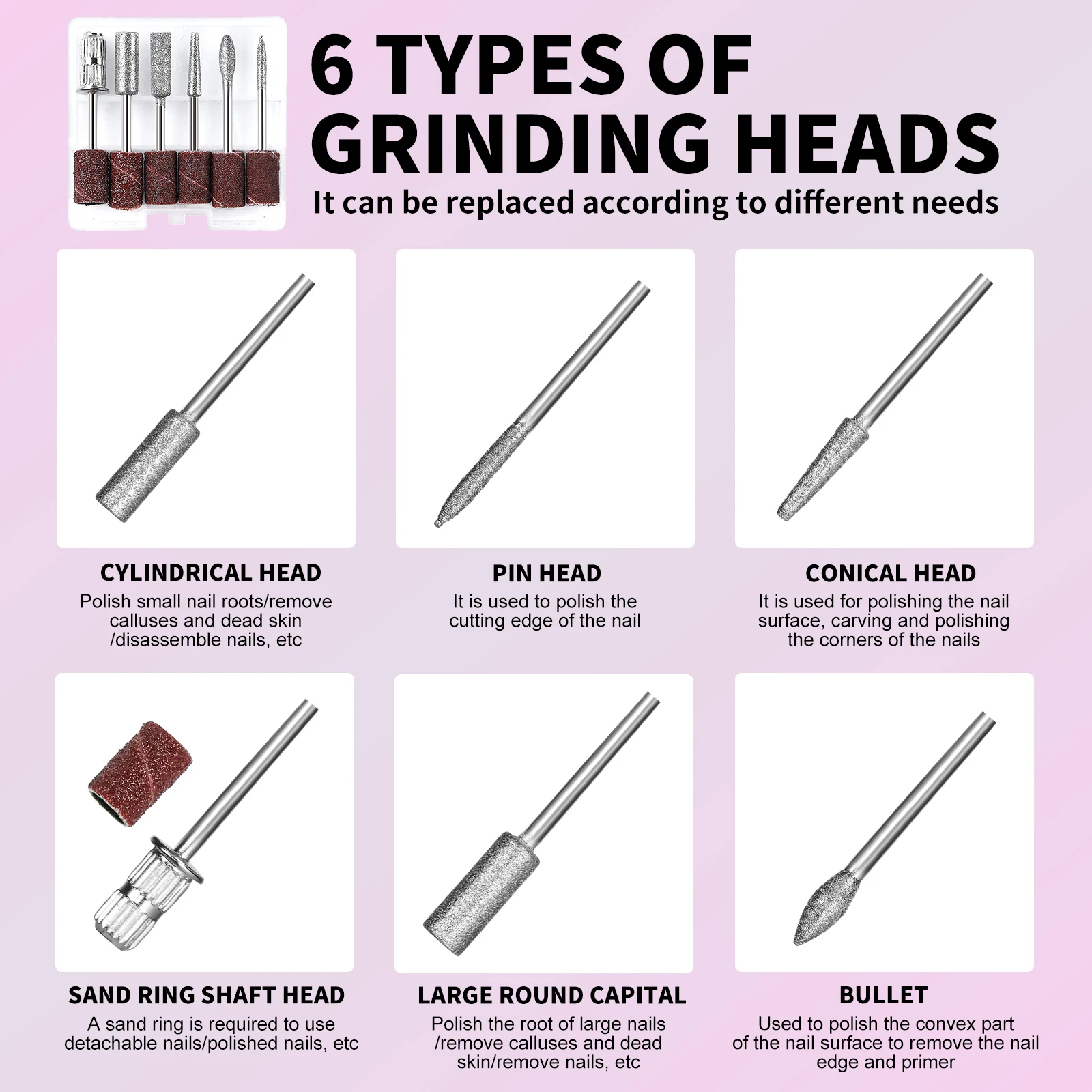 Lima de uñas eléctrica de 35000RPM, pluma perforadora de uñas portátil USB profesional, pluma perforadora de uñas de velocidad y dirección ajustables de poco ruido