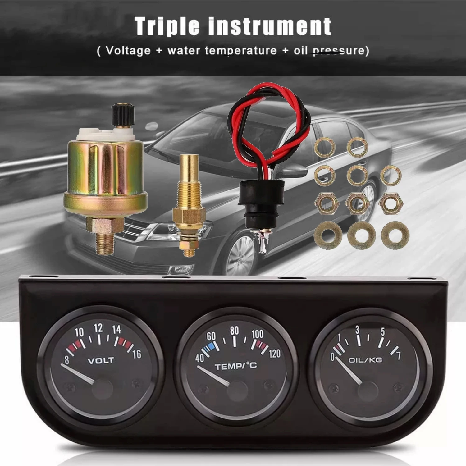 

52 мм автоматический манометр 3 в 1 + вольтметр + комплект датчика температуры воды вольтметр с датчиком датчика температуры масла тройной измеритель