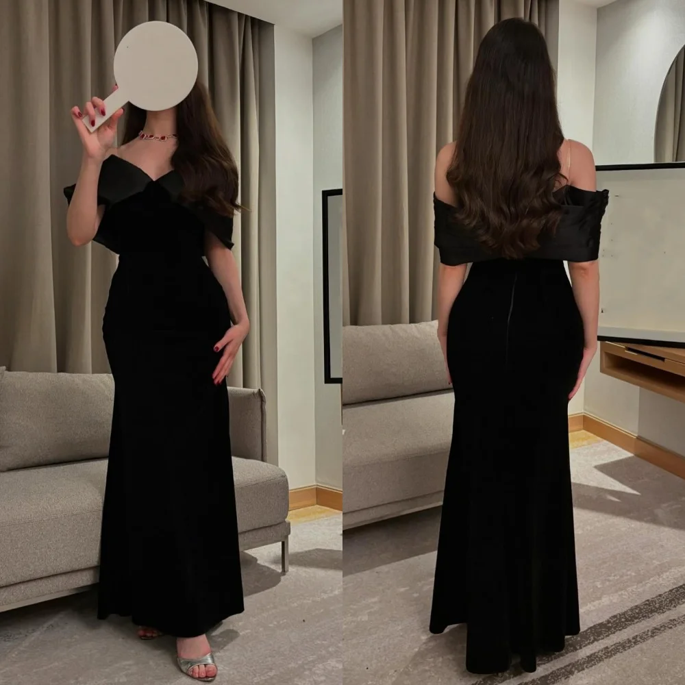 

Customized Matching High Quality Jersey Pleat Ruched Mermaid Off-the-shoulder Midi Dresses Evening Dresses Sizes Available Retro