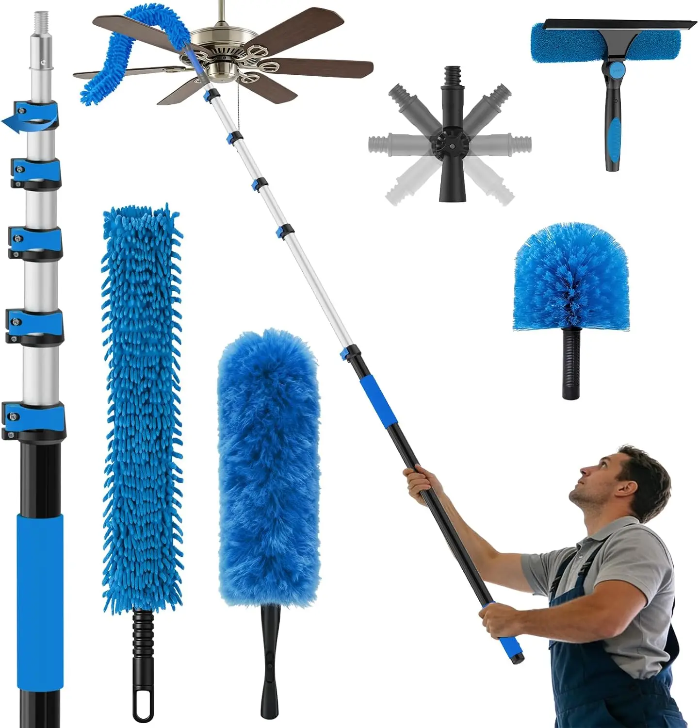 

Набор для уборки потолков длиной 25 футов с регулируемой ручкой и вращающимся скребком для уборки всего дома