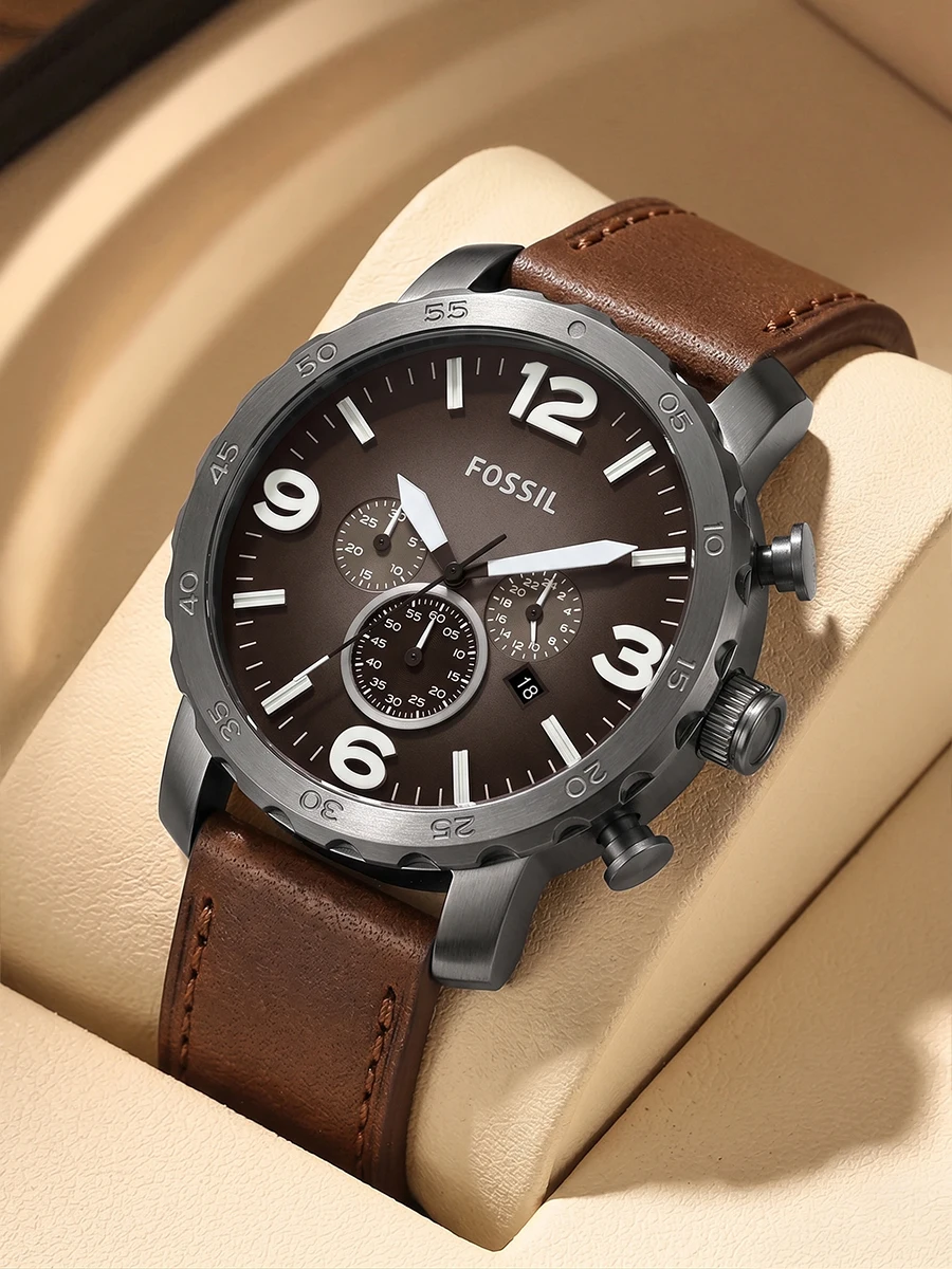 Reloj Fossil de gran tamaño con cronógrafo para Hombre, relojes de pulsera de cuarzo de acero inoxidable ahumado para Hombre, Reloj de esfera grande a la moda JR1424, Reloj para Hombre