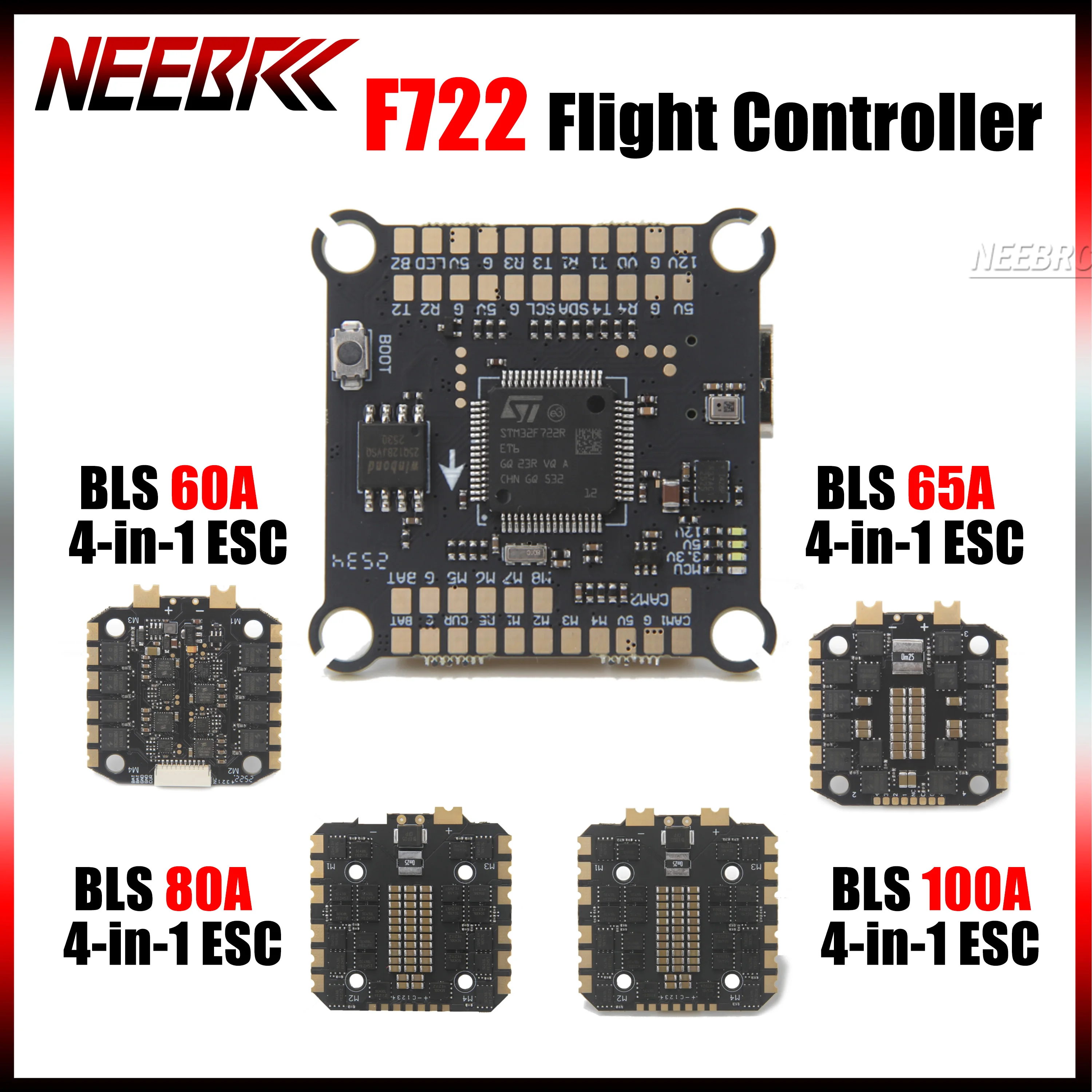 

Neebrc F722 Мини-контроллер полета FC Stack BLS 8 бит 4-в-1 60A 65A 80A 100A ESC 8S для FPV RC Racing Drone Детали с неподвижным крылом