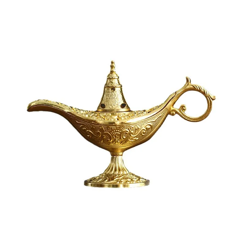 Classic Aladdin Magic Lamp Shape Incense Burner Retro Auspicious Cloud Line Indoor Home Aroma Stove Soft Art Decor Ornament