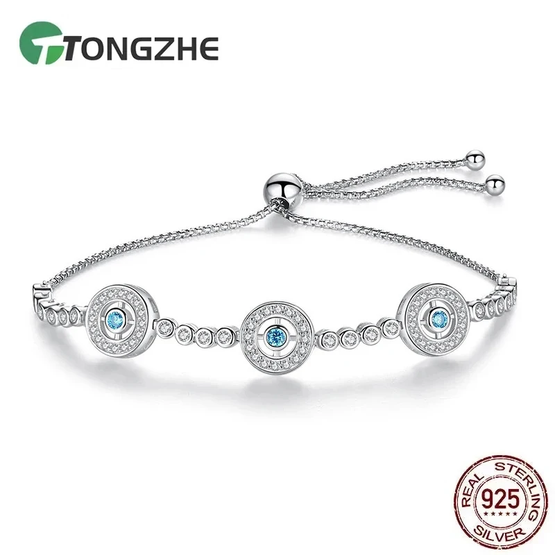 

TONGZHE Роскошный женский браслет Evil Eye Hamsa из стерлингового серебра 925 пробы с круглыми голубыми глазами полые CZ кристаллы теннисный браслет мужские ювелирные изделия