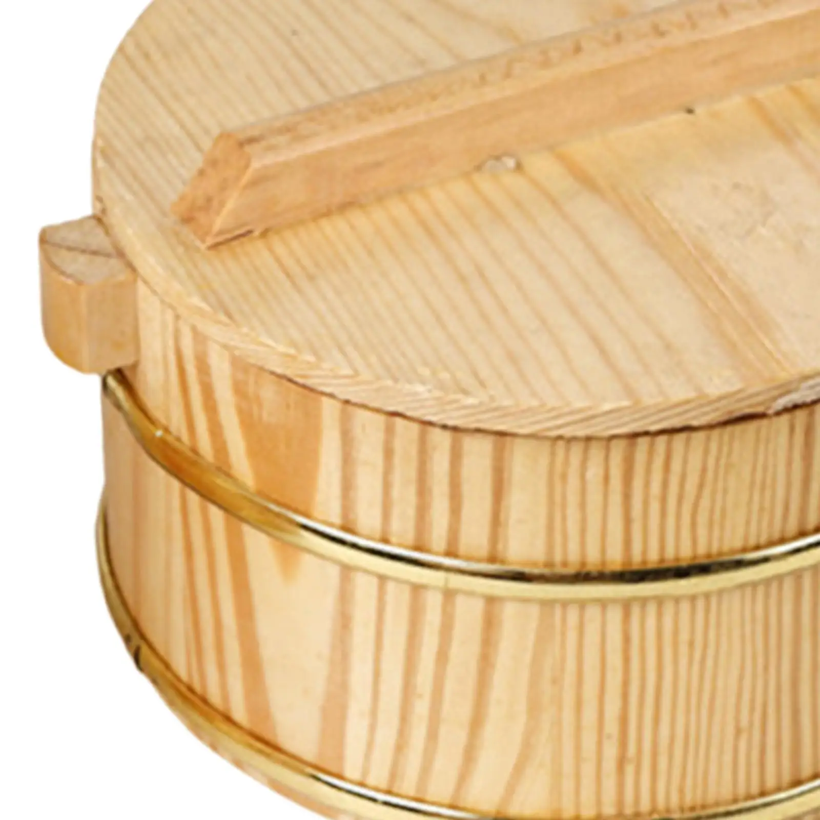 Wooden Steaming Rice Bucket Portable Reusable Dinner Plate Non-stick Round Rice Container with Lid for Kitchen Household Sushi