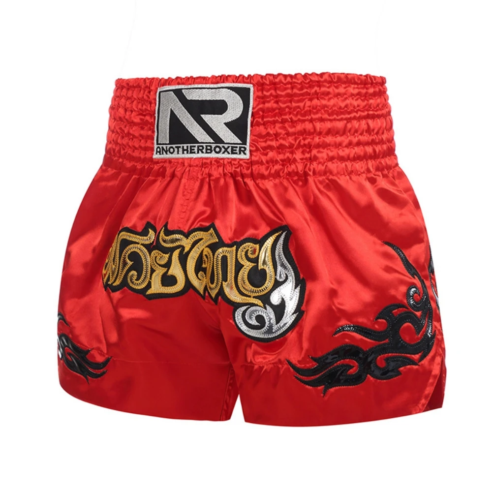 Thai Boxing Shorts Professional Sanda Boxing Set Competition Training Fighting Shorts Embroidered Printed Imitation Silk Shorts