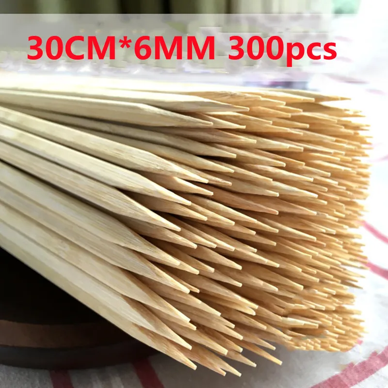 30CM 300Pcs Natural Bbq Bamboo Wooden BBQ Skewers Food Bamboo Meat Tool Barbecue Party Disposable Long Flat Sticks BBQ Tools