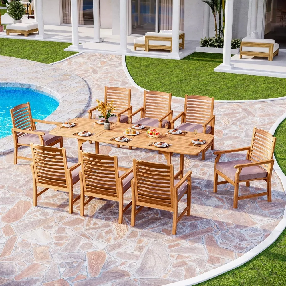 Acacia Wood Outdoor Dining Chairs with Cushions, Patio Oil Finished Wooden Armchairs for Deck, Yard, Porch