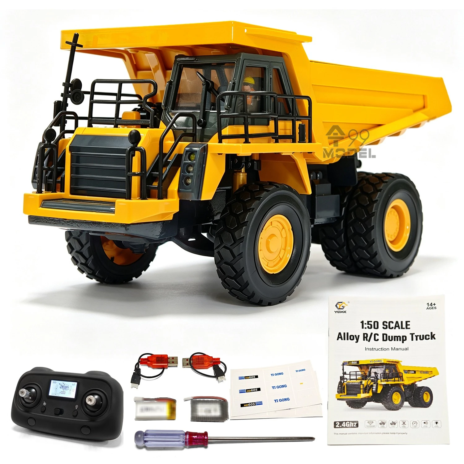 In Stock HD605 RC Dump Truck 1/50 RC Dump Truck Electric Model with Light and Sound System Mini Remote Control Car Toy Gift