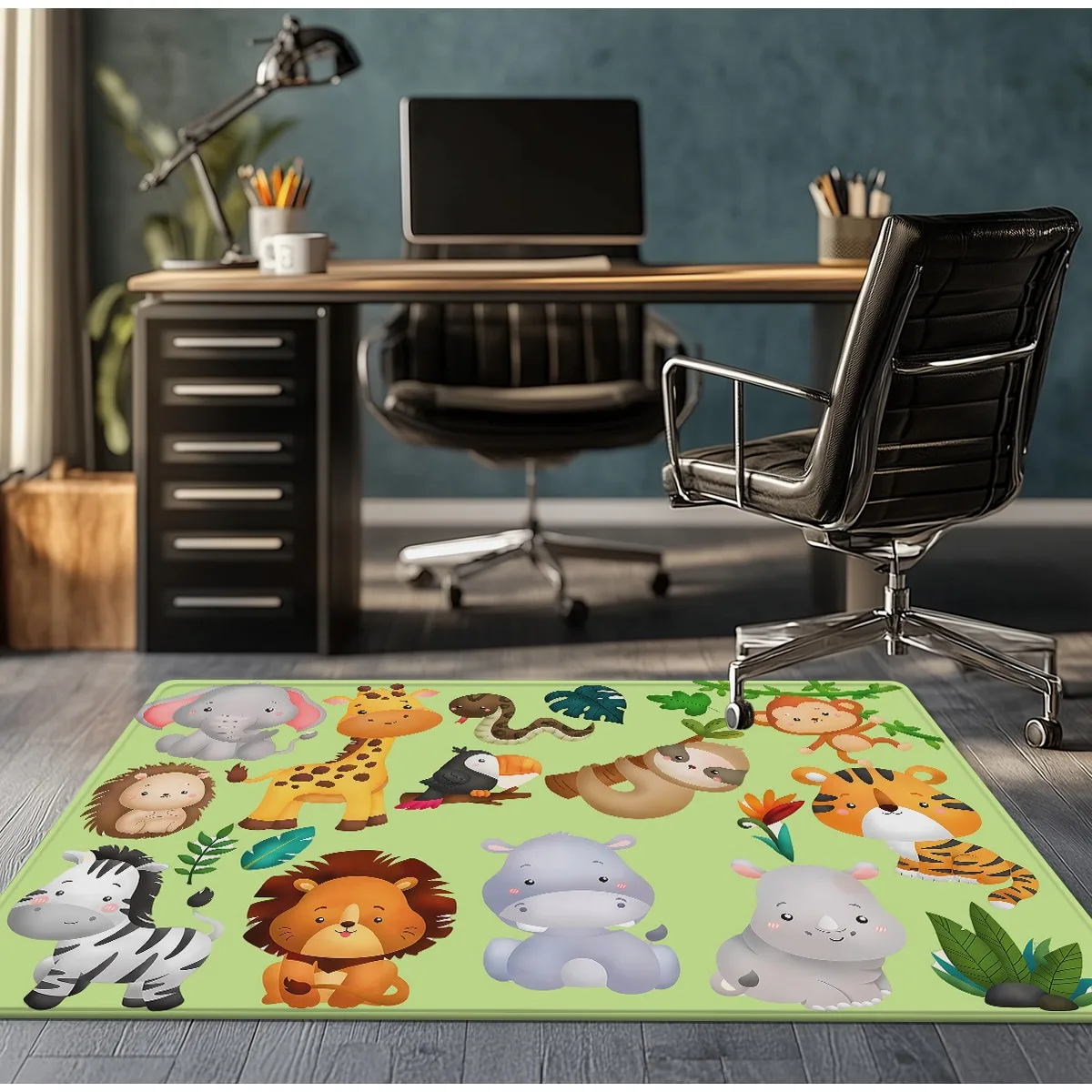 Cute Jungle Animal Print Crystal Velvet Rug for Kids Room Play Area Soft Non Slip Floor Mat Baby Safety Carpet Nursery Decor