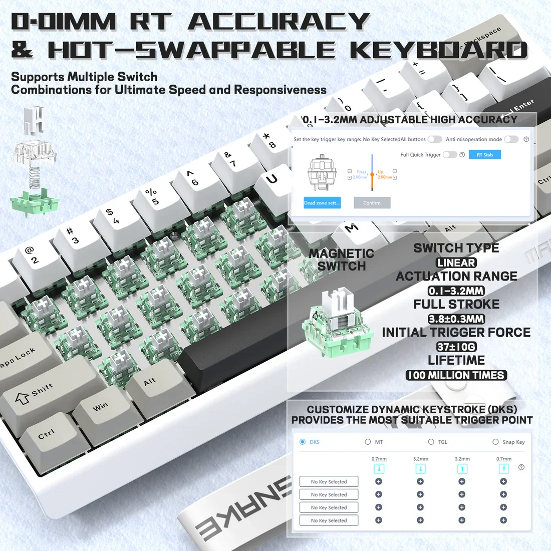 X60 HE Wireless Rapid Trigger Keyboard Magnetic Switch 2.4Ghz/BT/Wired Hot Swappable,RGB Backlight,8000hz Polling Rat