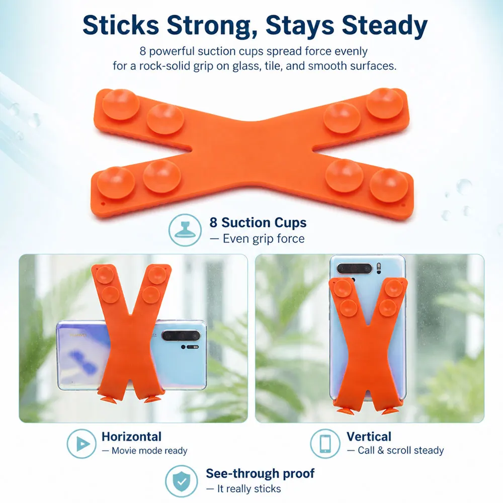 Phone Stand Desktop Suction Cup Strong Hold Bendable Silicone Grip Foldable Compact Scratch-Proof Universal Cradle - view 4