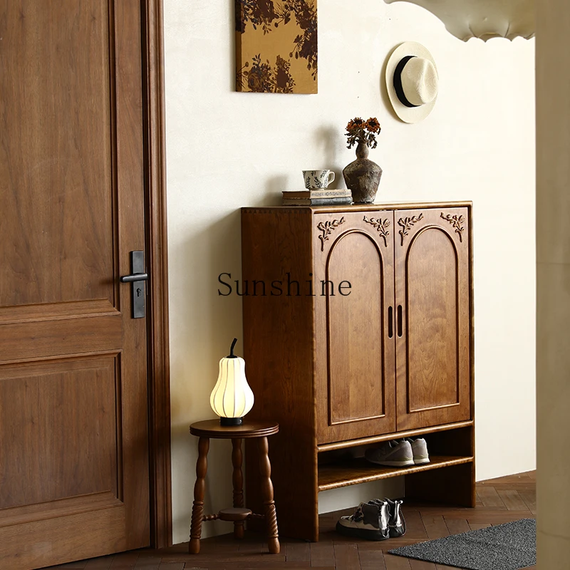 

Solid wood door household simple large-capacity multi-layer log entrance storage cabinet