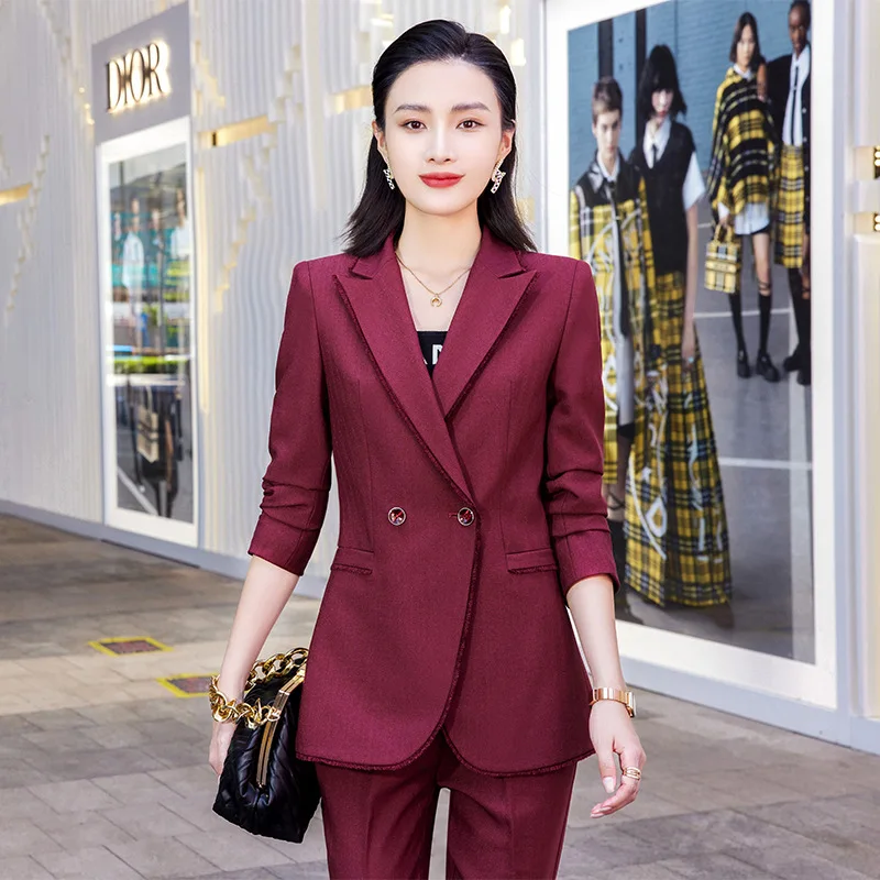 

Autumn and Winter New Long Sleeve Fabric Solid Color Temperament Suit Two-Piece Set Work Uniforms Green Socialite Business Wear