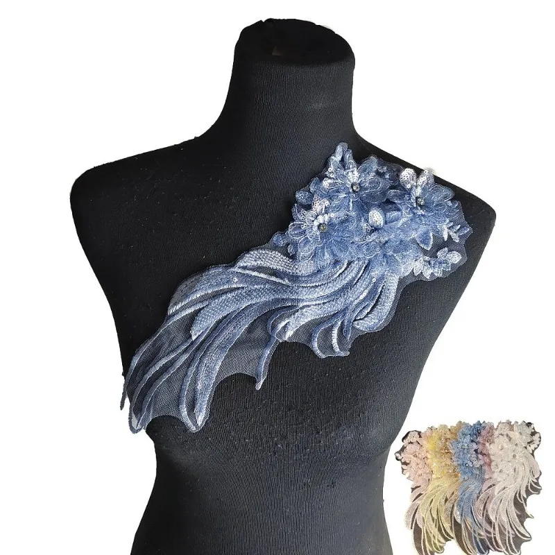 2PC Multi Color New Fashion Embroidery Lace Hollow Out Decal Chest Flower Handmade Dress Wedding Clothing Accessories Decoration