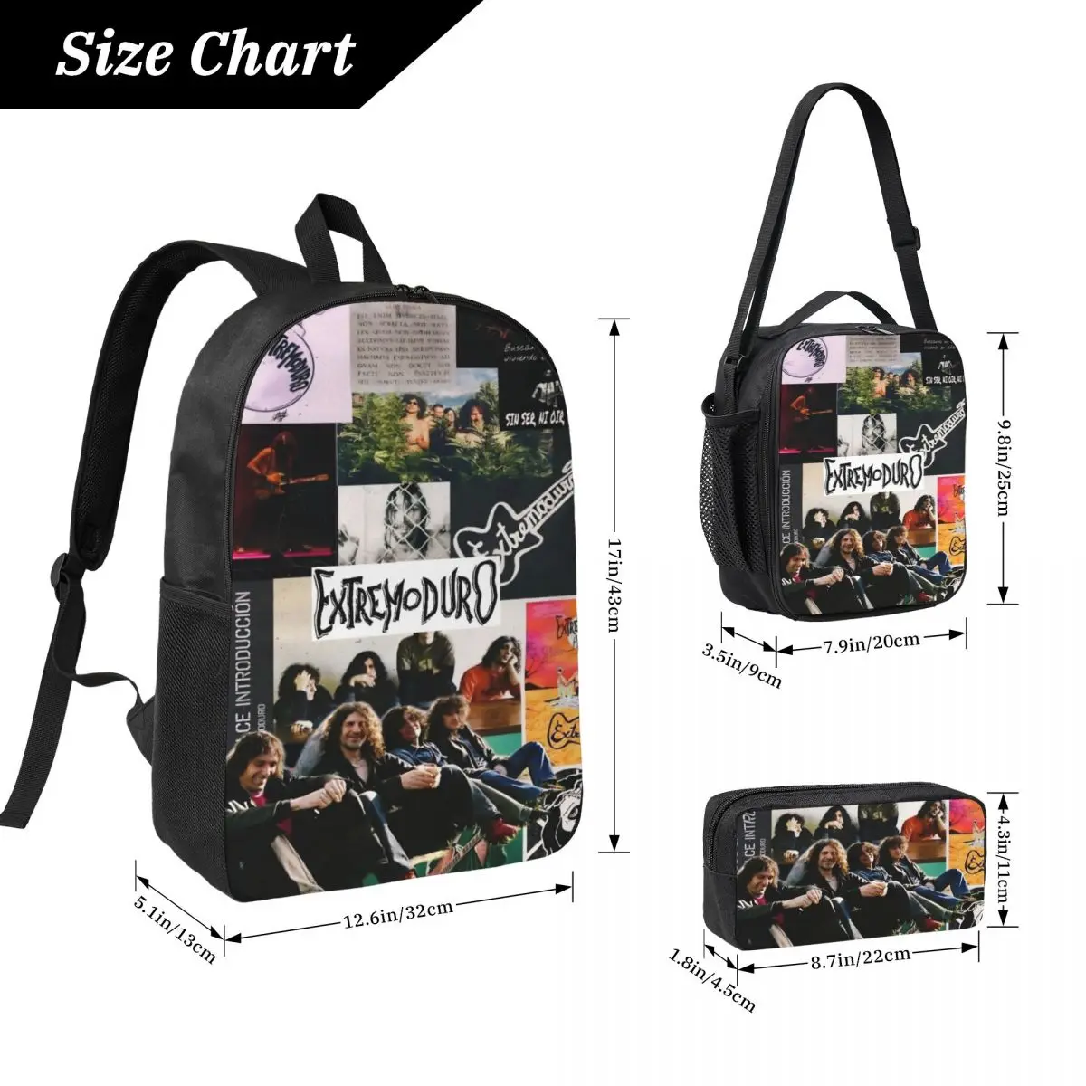 3Pcs Extremoduro Rock Band Backpack Set for Boy Girl Pen Bags Bookbag Sets with Lunch Box For Primary School Students Daypack