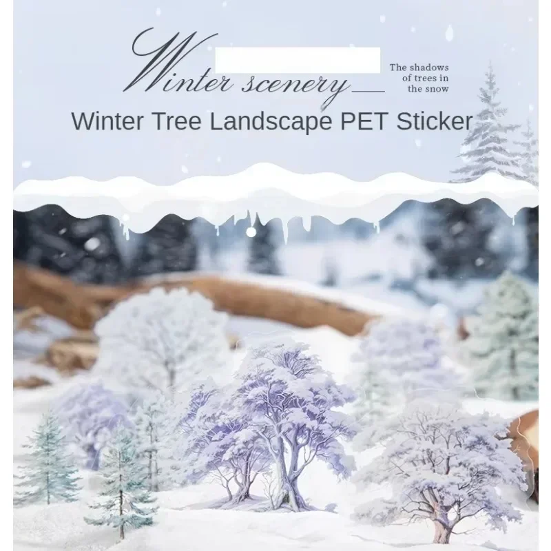 20Pcs PET Stickers Winter Tree Landscaping Shadow in Snow Cold Forest Handbook Stationery Supplies package Scrapbook cut141*90mm