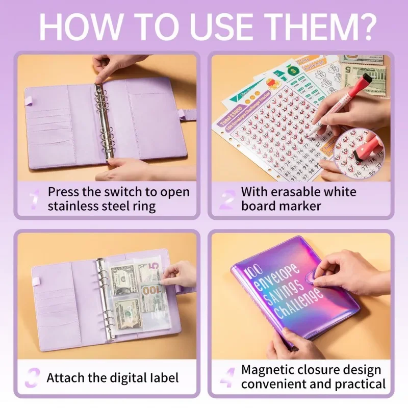100 Days Challenge Money Saving Envelope Budget Book Binder File Folder Data Book Students Stationery Office Storage Booklet - view 3