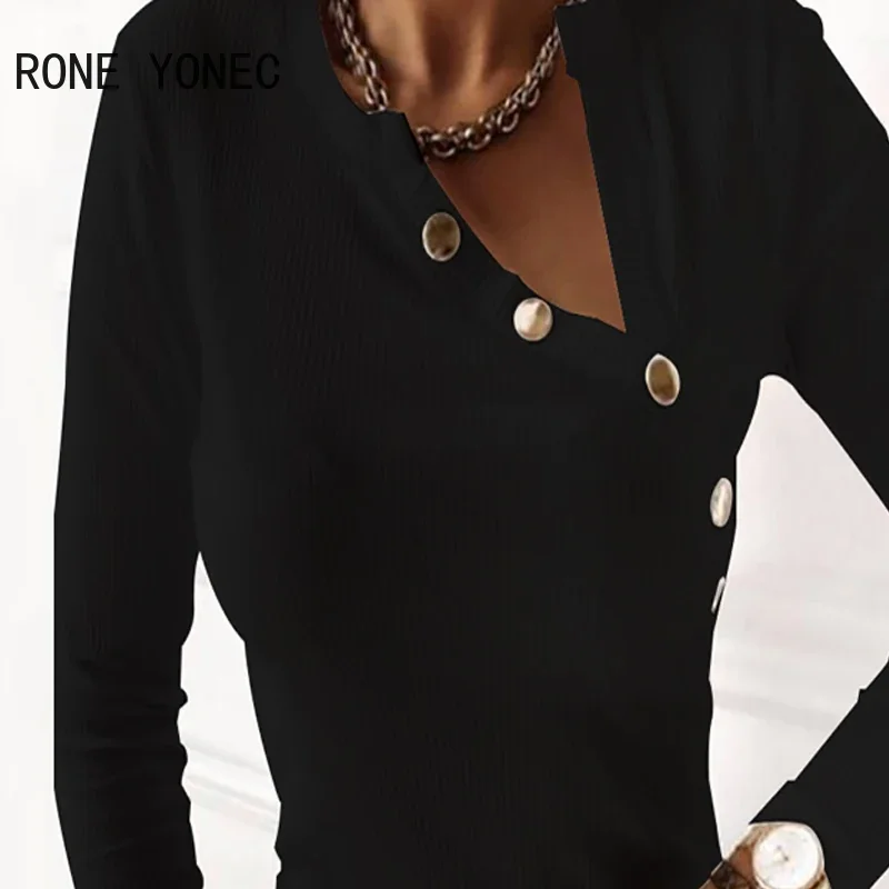 Women Chic Solid Basics Button collar Long Sleeves Basics Blouse knitting Tops