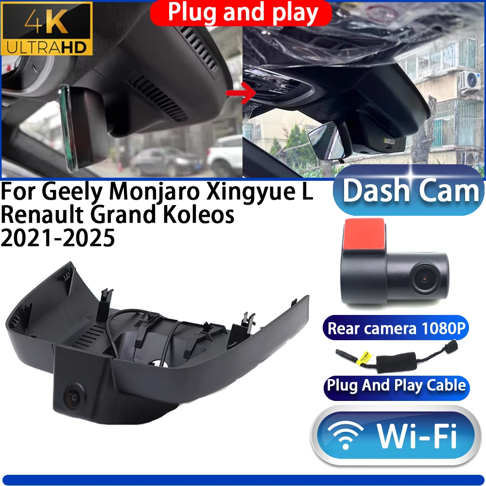Cámara para Tablero de Instrumentos DVR 4K UHD 2160P con Wifi, Plug and Play, para Geely Monjaro Xingyue L Renault Grand Koleos 2021-2025