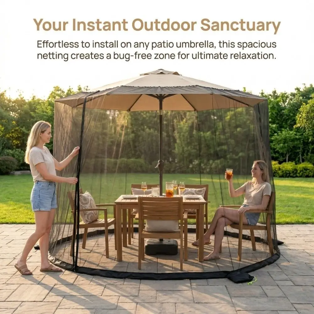 Easy Installation Patio Umbrella Netting Bug Protection Polyester Mesh Mosquito Netting Adjustable Elastic Cord Large