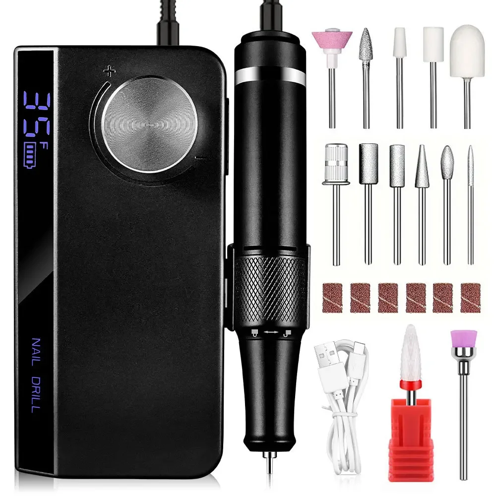 35000RPM Portable Cordless Nail Drill Rechargeable Nail Art Low Noise Electric Nail Drill Set Nail Art Tools for Home Nail Salon