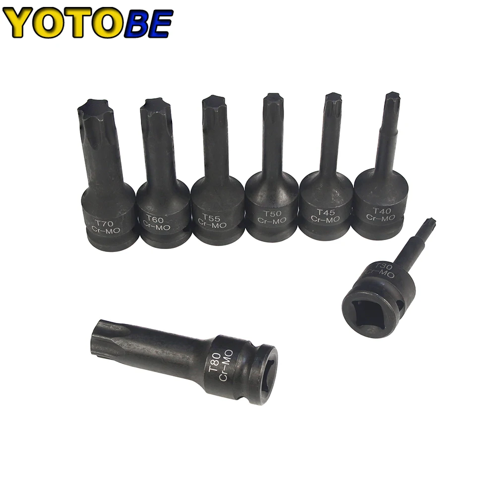 8pcs 1/2 Inch Drive Torx Star Bit Socket Sets T30 T40 T45 T50 T55 T60 T70 T80 Key Wrench Tools Set For Repair Accessories